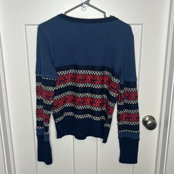 We the free blue and red buttoned sweater size small - Picture 4 of 9